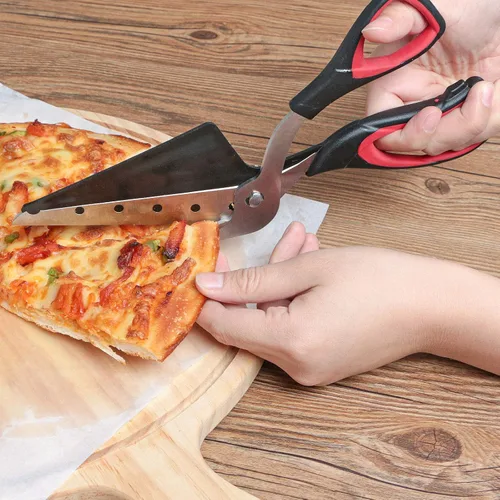Miniatura 2 de Asdirne Tijeras para pizza, cortador de pizza, hoja desmontable ultra afilada con bandeja, agarre ergonómico de TPR suave, 10.3 pulgadas, negro