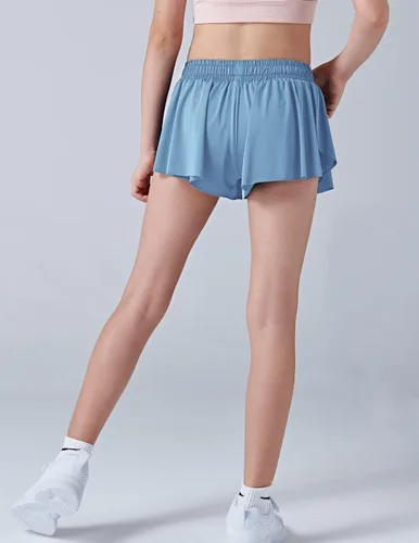 Miniatura 5 de Paquete de 3 pantalones cortos fluidos para niñas con forro de elastano, 2 en 1, faldas de mariposa para jóvenes, para fitness, correr, deportes