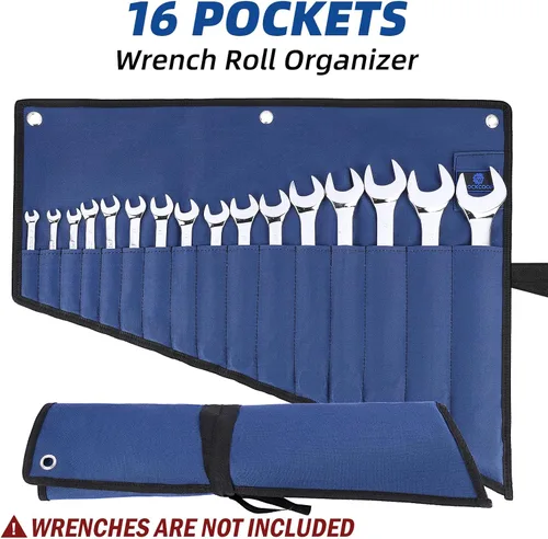 Miniatura 2 de Organizador de rollos de llaves de 16 bolsillos, bolsa de herramientas enrollada con tela Oxford resistente al agua, color azul