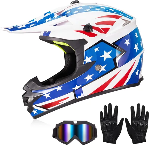 Miniatura 2 de cascos para niños y jóvenes de bicicleta todoterreno, motocross, ATV, BMX, MX, bicicleta todoterreno, casco de motocicleta J-01 con gafas y guantes