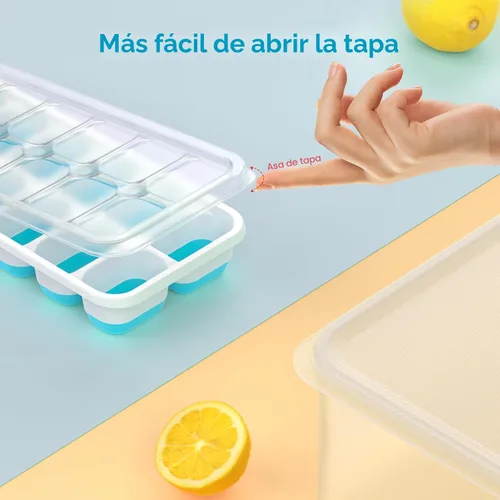 Miniatura 7 de DOQAUS Bandeja para cubitos de hielo con tapa y contenedor - Paquete de 4 bandejas de cubitos de hielo de silicona para congelador, kits de cubeta