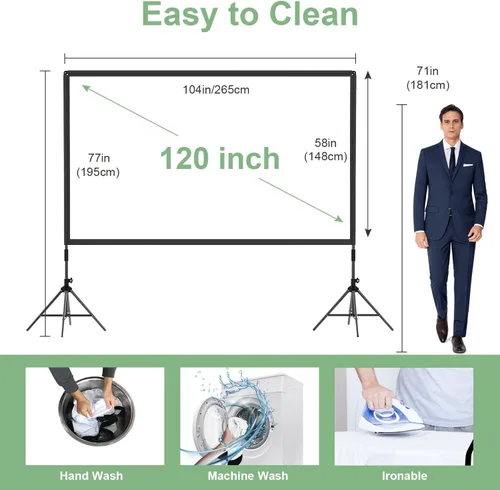Miniatura 5 de Pantalla de proyector con soporte, de 120 pulgadas, portátil, para interiores y exteriores, pantalla de proyección trasera delantera, pantalla