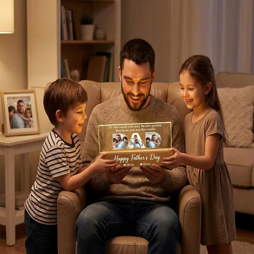 Miniatura 5 de Inserto de foto para papá con bloque acrílico personalizado para el Día del Padre, luz nocturna LED, foto personalizada con nombres de niños, regalo