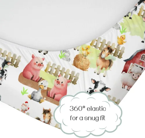 Miniatura 2 de HawSkgFub Farm Animal Life Barn - Sábana bajera estándar para cuna para bebé, niño y niña, funda de colchón neutra de vaca, caballo, cerdo, oveja