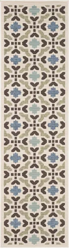 Miniatura 3 de SAFAVIEH Alfombra lavable al aire libre Veranda Collection – Alfombra de pasillo de 2 pies 3 x 8 pies, color crema y aguamarina, no desprende pelusa