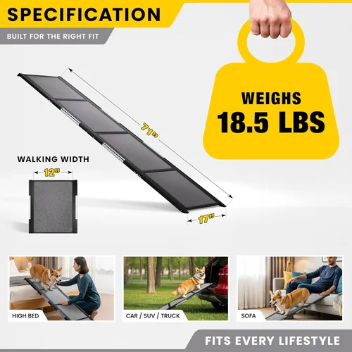Miniatura 2 de Rampa portátil para perros para automóvil, rampa plegable para automóvil, camión, SUV, cama alta y sofá con pies antideslizantes y alfombra