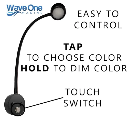 Miniatura 3 de Wave One Marine Luz de lectura LED de cuello de ganso de doble color Flexible atenuable para velero, cabina, pared, mapa, barco, yate, RV, Negro