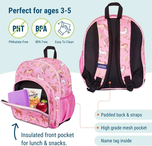 Miniatura 4 de Wildkin Mochila infantil de 12 pulgadas, acolchada, ajustable, ideal para guardería y viajes, caballos salvajes