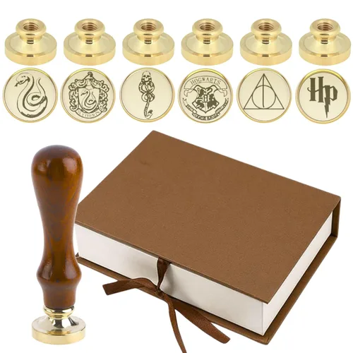 Miniatura 10 de Paquete de 6 sellos de cera Harry Potter - 6 piezas de sello de cera de Harry Potter y 1 mango de madera Kit de sello de cera vintage para postales