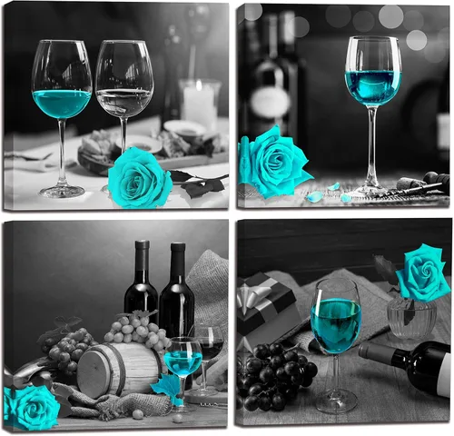 Miniatura 10 de Arte de pared de cocina - Decoración de pared de vino para dormitorio, mujeres, cuadros en blanco y negro, arte moderno para sala de estar - Arte