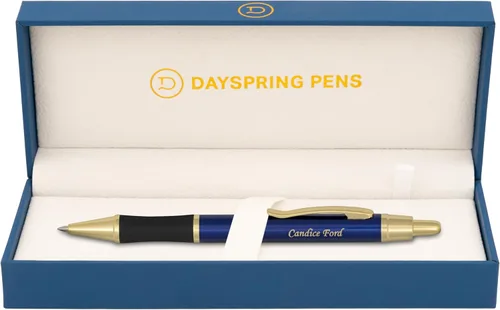 Miniatura 14 de Dayspring Pens, Monroe - Bolígrafo negro, grabado personalizado con detalles de oro de 18 quilates, acción de clic, tinta negra de punta media