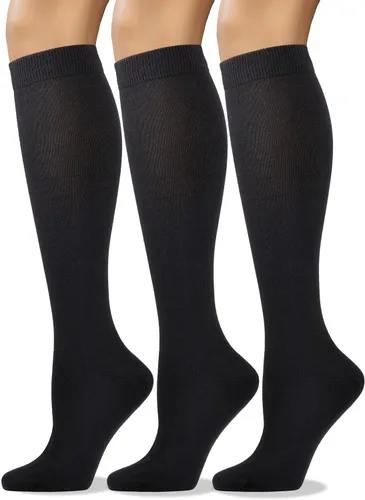 Miniatura 11 de COTTON DAY Calcetines de algodón peinado suave para mujer, largos hasta la pantorrilla, con puntera sin costuras, negro, blanco, gris, azul marino