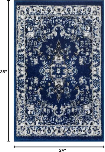 Miniatura 2 de Antep Rugs - Alfombra oriental tradicional de 2 x 3 con medallón para interiores Siesta (azul marino, 2 pies x 3 pies)