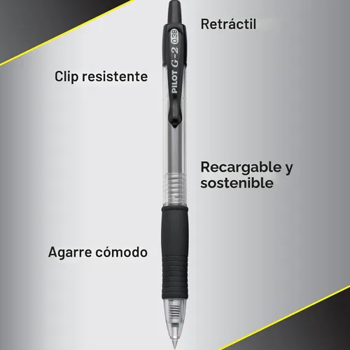 Miniatura 5 de Pilot - Bolígrafos en gel G2, con punta rodante, recargables y retráctiles de alta calidad, punta ultrafina, tinta negra, paquete de 12 unidades De