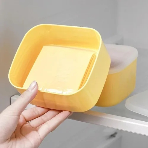 Miniatura 3 de Recipiente de queso en rodajas para refrigerador, recipientes de almacenamiento de queso de plástico con tapas, bloque de mantequilla, recipiente