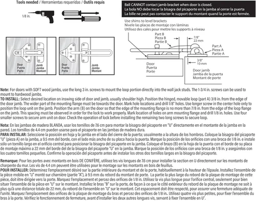 Miniatura 6 de Prime-Line U 11315 - Protector de puerta con cerradura auxiliar de alta seguridad, acabado de latón (paquete individual)