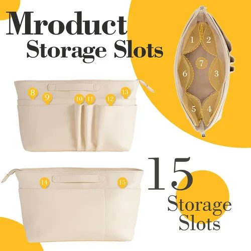 Miniatura 6 de SHINGONE Organizador de bolso para bolsos de lujo, inserto organizador de bolso con luz LED, inserto organizador de bolsa con cremallera, llavero