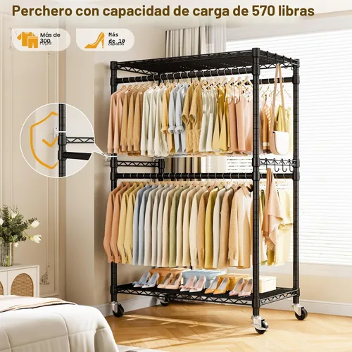Miniatura 2 de ULIFHOME P4 Plus Perchero Rodante de Ropa Resistente, Percheros de Ropa para Colgar Ropa, Percheros de Vestir Independientes con Ruedas, Perchero