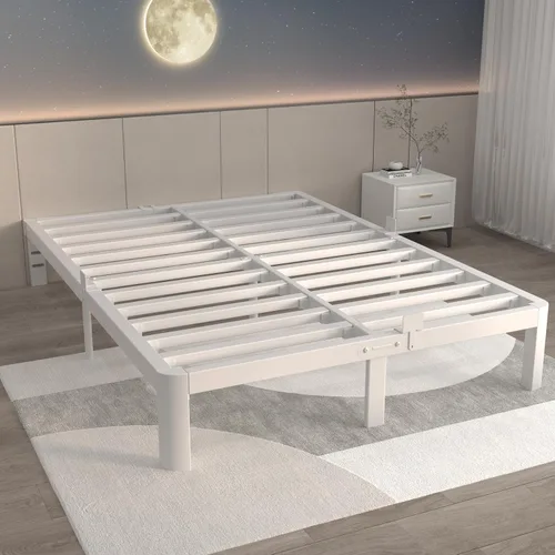 Miniatura 7 de ITIMIDI Marco de cama blanco de 10 pulgadas, tamaño individual con juntas de metal, marco de cama de plataforma blanca metálica, no necesita somier