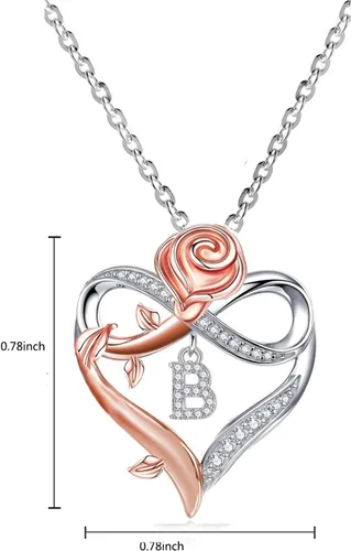 Miniatura 6 de Collares con inicial de corazón de rosa para mujer, collar con dije de letra de corazón de amor infinito CZ A-Z para adolescentes y niñas