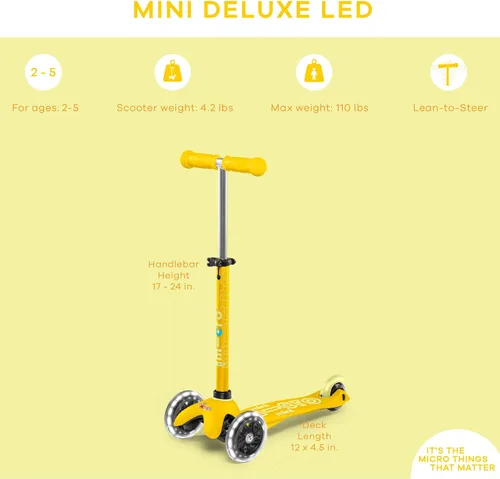Miniatura 6 de Micro Kickboard Mini scooter LED para niños de 2 a 5 años Niños de hasta 110 libras Diseño de 3 ruedas inclinadas para dirigir Barra en T