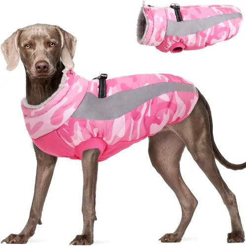 Miniatura 13 de FUAMEY Chaquetas de invierno para perros grandes, abrigo para perros con arnés incorporado, trajes de nieve impermeables para perros, cálido abrigo