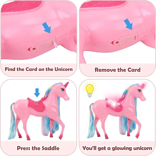 Miniatura 5 de BETTINA Juego de muñecas de princesa unicornio con luz mágica, juguetes de unicornio para niñas, juguete de caballo con melena y cola, juguetes