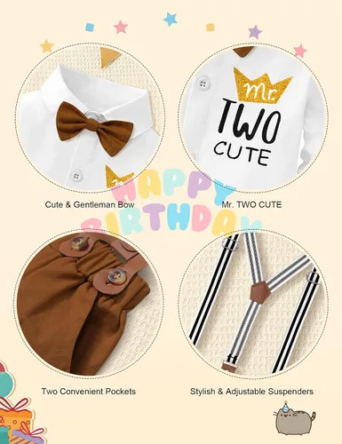 Miniatura 5 de AGAPENG Traje de primer cumpleaños para niño Mr Onederful First Gentleman Bowtie Mameluco con tirantes y sombrero de corona