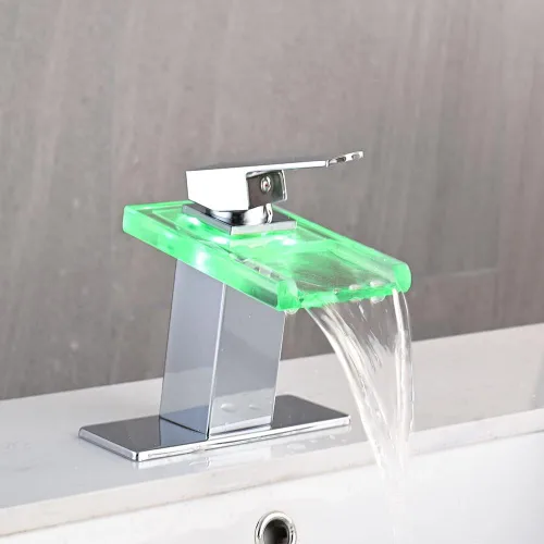 Miniatura 3 de AVSIILE Grifo LED para lavabo de baño, cascada cromada, mango de un solo agujero, 1 agujero con drenaje desplegable de metal y 2 líneas de Cromo
