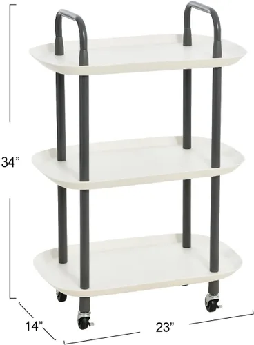 Miniatura 3 de Main + Mesa Carrito moderno de plástico y metal de 3 niveles, blanco y gris oscuro