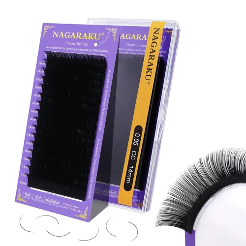 Miniatura 129 de NAGARAKU Extensiones de pestañas, pestañas individuales, 0.05mm, rizo D, 15mm, clásico, negro mate, suave, natural, profesional, 16 filas, 0.05-D