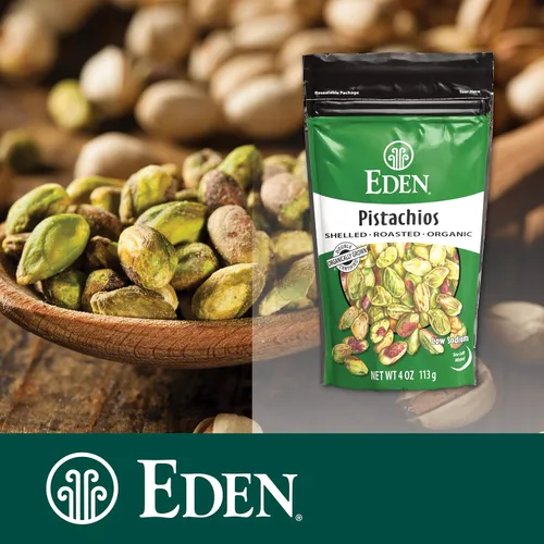 Miniatura 5 de Eden Pistachos orgánicos, sin cáscara, tostados y rociados con sal marina, cultivados en California, 4 onzas