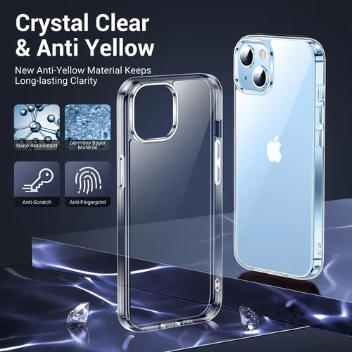 Miniatura 4 de Justcool Funda diseñada para iPhone 14, [transparente no amarillento] con 2 piezas [protector de pantalla de vidrio templado], transparente