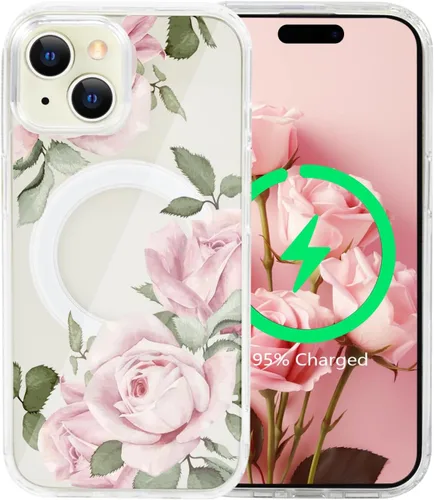 Miniatura 16 de Funda magnética de flores para iPhone 15 [compatible con MagSafe] Bonito patrón floral transparente a prueba de golpes