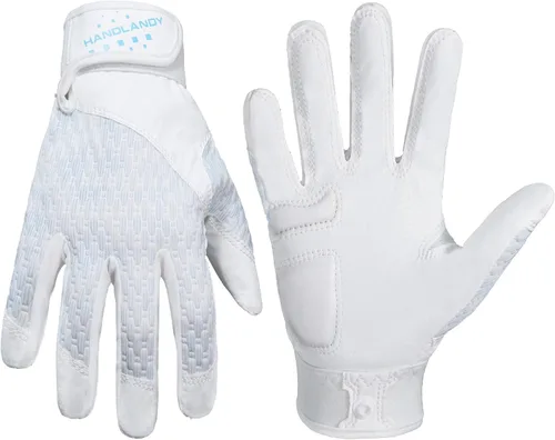 Miniatura 16 de HANDLANDY Guantes de bateo de béisbol para adultos y jóvenes, guantes de bateo de sóftbol con agarre transpirable para hombres, niños y niñas Blanco