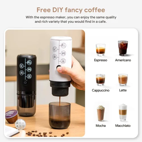 Miniatura 5 de Máquina de café espresso portátil 3 en 1 sin función de calefacción, cafetera eléctrica de carga tipo C, mini cafetera de 17 bar para N Negro