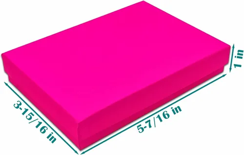 Miniatura 2 de TheDisplayGuys - Paquete de 25 #53 Cajas de Regalo de Papel Cartón Kraft/Estuches para Joyas con Relleno de Algodón y Tapa - Fucsia Neón