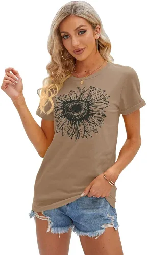 Miniatura 2 de Cicy Bell Camiseta de manga corta para mujer, diseño de girasol, para verano