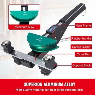 Miniatura 5 de Happybuy Dobladora de tubos de cobre, 7 troqueles de 1/4"-7/8" 90° hacia adelante/inversa, 0.236-0.866 in para tubos de cobre y aluminio