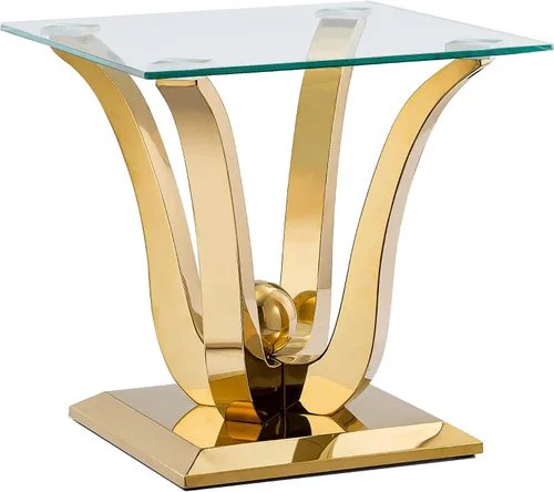 Miniatura 200 de Mesa de centro de cristal de lujo, mesa de centro de sofá de 47 pulgadas con marco de acero inoxidable dorado y parte superior de vidrio negro, mesa