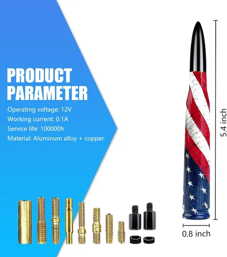 Miniatura 2 de 1 pieza de antena de bala modificada para coche, antena decorativa personalizada antirrobo con bandera americana de 5.5", señal estable