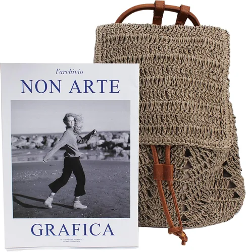 Miniatura 5 de Mochila tejida hecha a mano de paja mediana para mujer, con solapa, con cordón, bolsa de playa, Gris, Mochilas Daypack