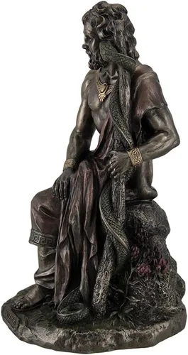 Miniatura 3 de Veronese Design Asclepius griego Dios de la medicina sosteniendo serpiente entrelazada estatua bronceada