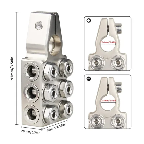 Miniatura 4 de Conectores de terminal de batería, bloque de distribución de batería de 12 vías, 8AWG hasta 4/0 (XL) AWG calibre positivo y negativo (+/-) (par)