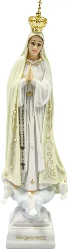 Vittoria Collection Figura de escultura italiana de 11 1/2 pulgadas de alto de Nuestra Señora de Fátima con corona de metal, hecha en Italia