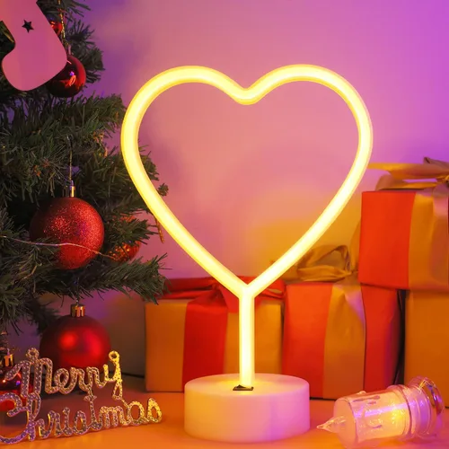 Miniatura 2 de ENUOLI - Lámpara de noche de neón con forma de corazón USB y alimentada por batería, señal de neón en forma de corazón colgante, decoración de boda
