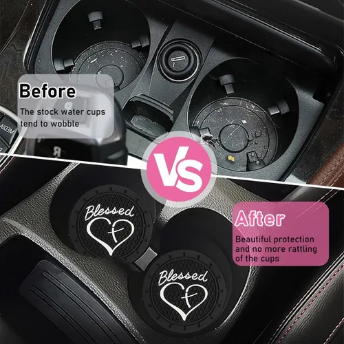 Miniatura 3 de Augeny 2PCS Posavasos para Portavasos de Coche, Posavasos de Inserción de PVC Antideslizantes, 2.76 Pulgadas Cruz Bendecida y Corazón Cristiano