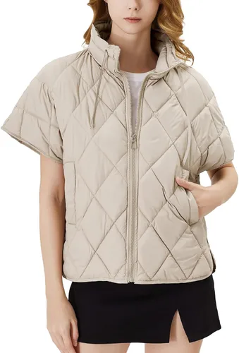 Miniatura 3 de Ogfao Chaleco acolchado de manga corta para mujer, chaleco ligero, chaqueta acolchada con bolsillos