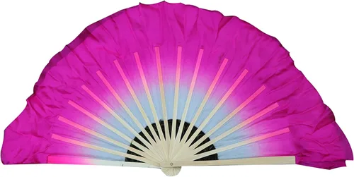 Miniatura 14 de Winged Sirenny Pares de abanicos plegables de seda cortos de 4 pulgadas (3.9 in) para adoración y baile popular chino (negro a morado)