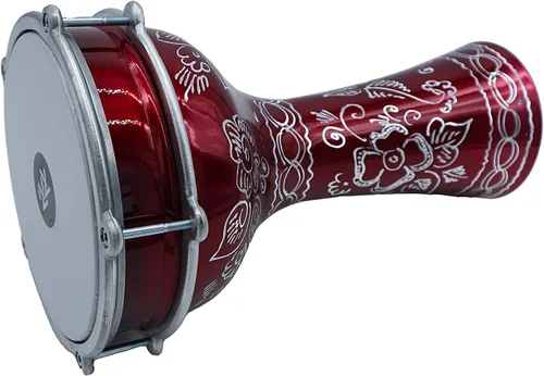 Miniatura 14 de Darbuka de aluminio de 16 '' de longitud, tambor Doumbek turco sintonizable de cabeza sintética de 8 pulgadas (grabado oscuro-azul)